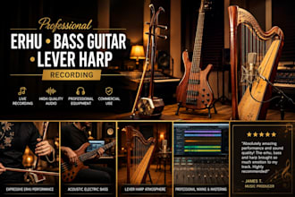 enchant your song with erhu, acoustic bass guitar and lever harp recording