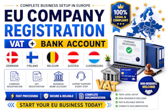 do company registration,vat,bank account in denmark, finland, belgium, austria