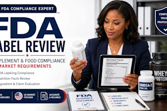 review your supplement or food label for fda and amazon compliance, US market