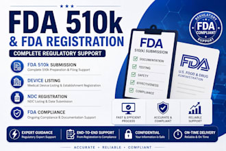 handle fda 510k submission, device listing, ndc registration and fda compliance