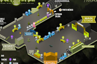 design a 3d isometric festival map and  event site plan
