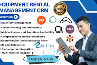 setup equipment rental crm via rentman sharefox ezrentout booqable odoo quipli