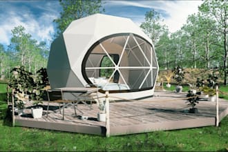 design 3d glamping dome, tiny house, outdoor cabana interior