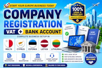 company registration,vat,bank account in malta cyprus, estonia, latvia,lithuania