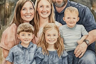 merge photos to watercolor family portrait illustration