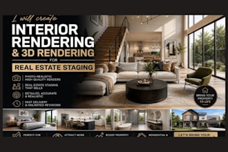 create interior rendering and 3d rendering for real estate staging