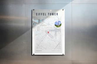 create a premium minimalist custom city map poster wall art