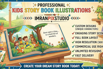 illustrate kids story book with cartoon children illustrations