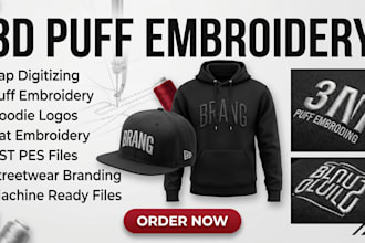 create 3d puff embroidery digitizing files for caps and streetwear brands