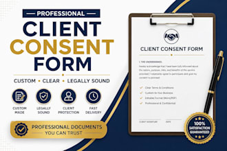 write client consent forms, waivers and legal agreement documents for healthcare