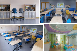 create realistic 3d campus layouts, classrooms, stem schools and training center