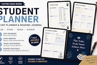 design a structured canva student planner, study system and reading tracker