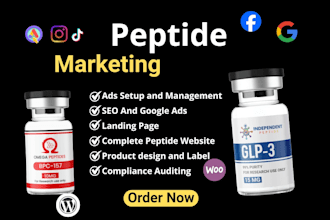 setup peptide marketing, do facebook ads, peptide SEO for peptide brand