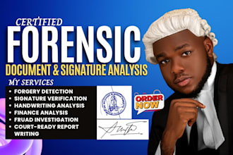 perform forensic document analysis, hand writing, signature verification, report