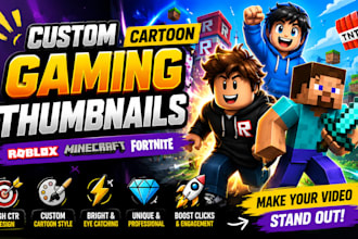 draw cartoon youtube thumbnail in roblox minecraft character and gaming styles