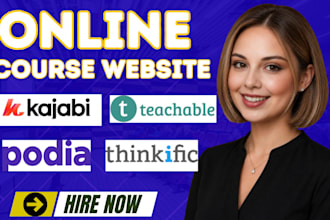 do online course website, sales page, kajabi website, podia, thinkific website