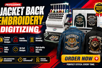 digitize your jacket back embroidery logo in dst, pes and other formats