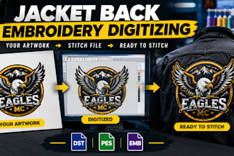 digitize your jacket back embroidery logo design into dst pes and emb formats