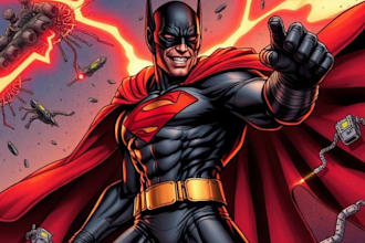 draw comic book character art, comic cover, concept superhero art illustration