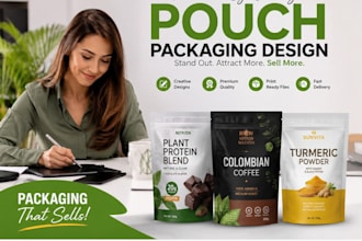 design modern pouch packaging, mylar bag and label design