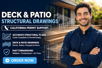 create deck, patio california structural drawings foundation floor framing plans