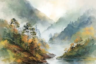 do handrawn watercolor landscape on paper