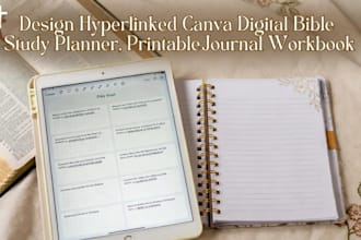 design hyperlinked canva digital bible study planner, printable journal wookbook