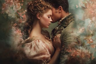 design an illustrated romance book cover or ebook cover