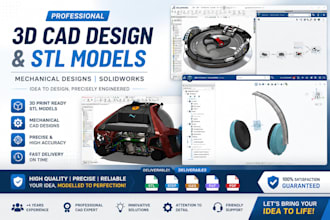 create professional 3d printable stl models, mechanical cad designs, solidworks