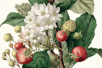 custom vintage botanical art antique floral nature illustration