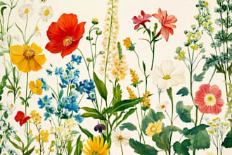 draw botanical illustrations of flowers, plants, line art