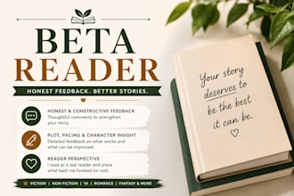beta read, critique and provide feedback for your book