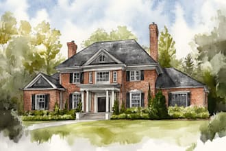 do handmade watercolor painting of house
