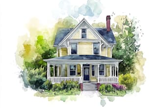 create house and building photo into watercolor art