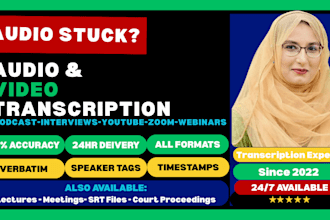 transcribe audio to text, video transcription, podcast and interview