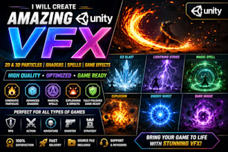 create amazing unity 2d 3d vfx particles, shaders, spell and game effects