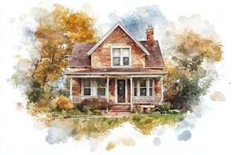 custom digital watercolor house