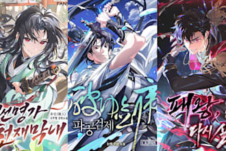draw shonen anime manga, manhwa, webtoon cover, graphic light novel cover art