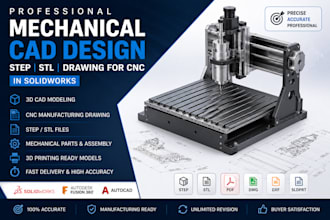 design mechanical cad model step stl and cnc drawing in solidworks