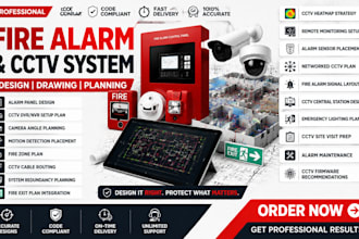 alarm panel design, cctv setup plan, motion detection, fire zone plan, cable