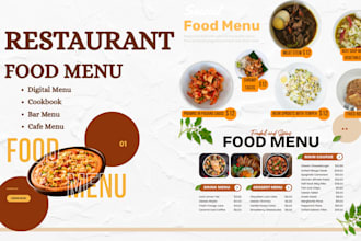 design food menu, digital menu, restaurant menu, recipe card and cookbook