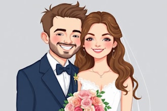 draw a cute custom couple cartoon for the perfect anniversary gift