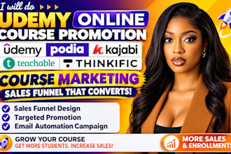 do udemy online course promotion, podia thinkific course marketing sales funnel