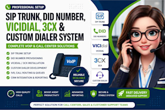 provide sip trunk, did numbers, 3cx, and custom dialer system