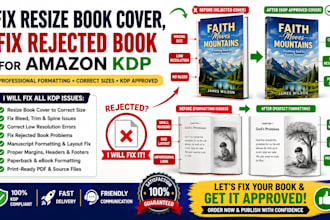 fix resize book cover, fix rejected book for amazon kdp book formatting