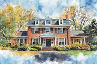 hand draw architectural home building portrait