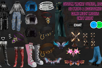 do custom vrchat assets, clothing, props, weapons, accessories for all avatars