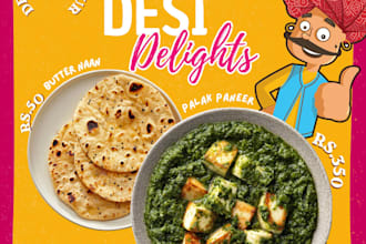 design professional desi restaurant food menu for dhaba and cafe