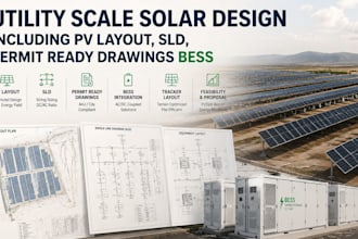 utility scale solar design including pv layout, sld, permit ready drawings bess