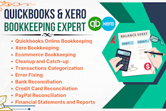 do bookkeeping, bank reconciliation, cleanup and catch up in quickbooks and xero